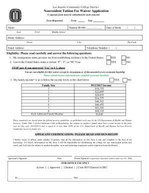 Nonresident Tuition Fee Waiver Application