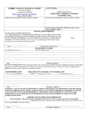 Arizona Small Claims Complaint Summons