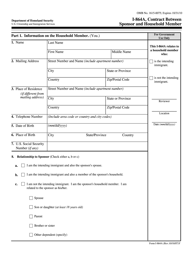 Instructions I-864A, Contract Between Sponsor and Household - photos state Preview on Page 1
