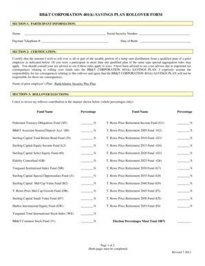 BB&T Corporation 401(k) Rollover Form