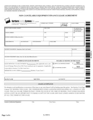 Non-Cancelable Equipment Finance Lease Agreement