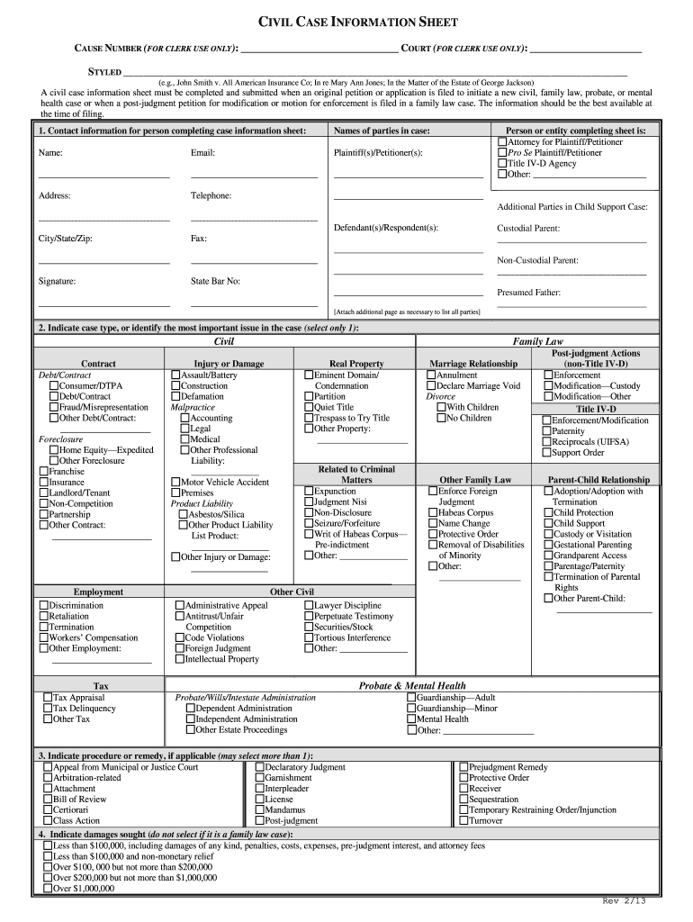Case Management Information Sheet