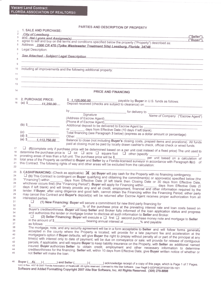 Fillable Online leesburgflorida Vacant Land Contract City of Leesburg