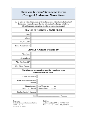 Kentucky Teachers' Retirement System Change of Address or Name Form
