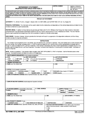 DD Form 137-5, Dependency Statement - Incapacitated Child Over ...