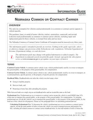 Information guide nebraska common or contract carrier