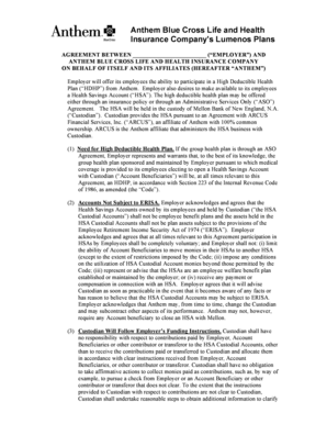 Anthem Blue Cross HSA Agreement