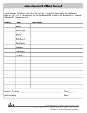 Acknowledgement of Items Received