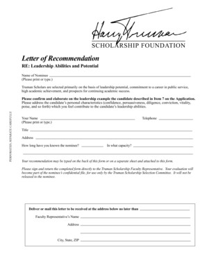Truman Scholarship Letter of Recommendation
