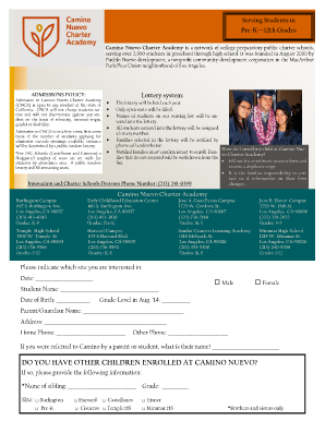 Camino Nuevo Charter Academy Admission Form