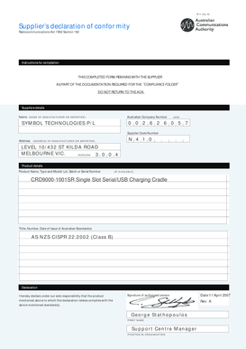 Supplier's Declaration of Conformity
