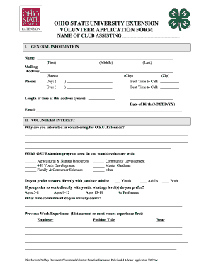 Ohio State University Extension Volunteer Application Form