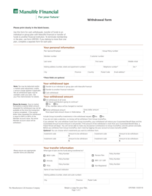Manulife Financial Withdrawal Form