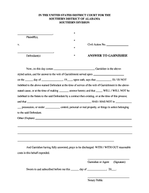 Answer to Garnishee