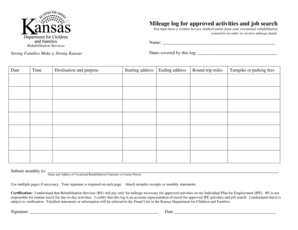 Kansas Vocational Rehabilitation Mileage Log