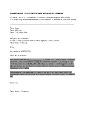 Debt Collection Cease and Desist Letter