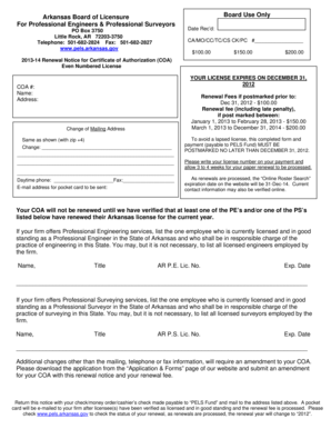 Arkansas COA Renewal Notice