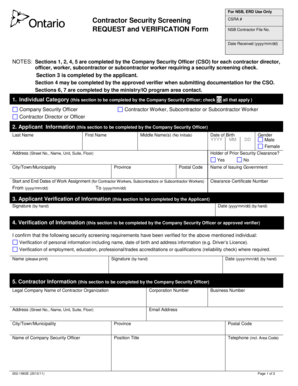Contractor Security Screening Request Form