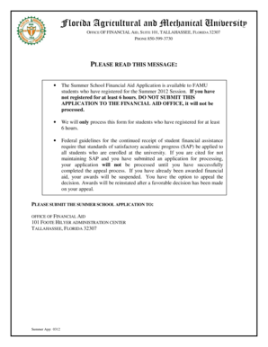 FAMU Summer Financial Aid Application