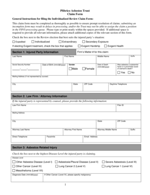 Plibrico Asbestos Trust Claim Form