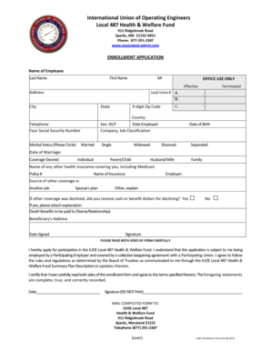 IUOE Local 487 Health & Welfare Fund Enrollment Form