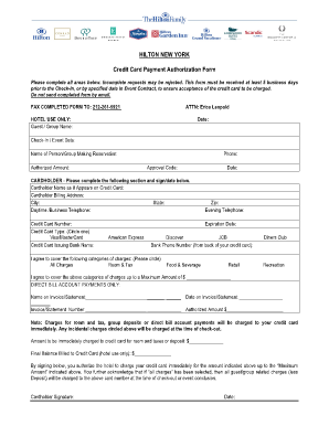 Hilton New York Credit Card Payment Authorization