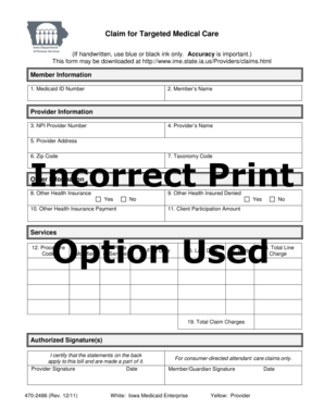 Iowa Medicaid Targeted Medical Care Claim Form