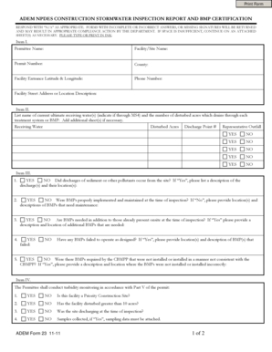 ADEM NPDES Construction Stormwater Inspection Report
