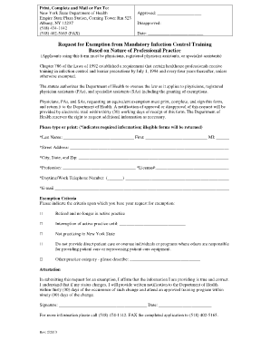 Request for Exemption from Mandatory Infection Control Training