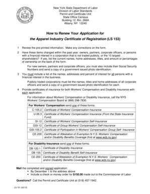 New York Apparel Industry Certificate of Registration Renewal