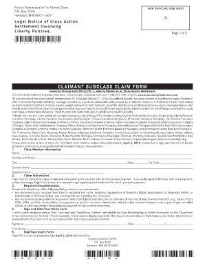 Liberty Class Action Settlement Claim Form