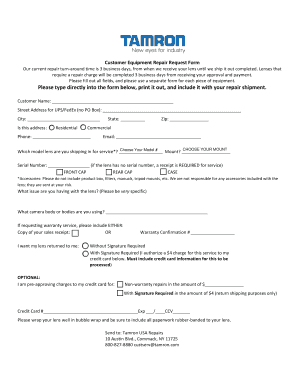 Customer Equipment Repair Request Form