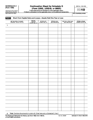 Schedule D-1 Continuation Sheet for Schedule D