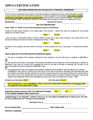 1099-S Certification and Input Form