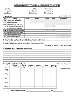 Ohio EMIS Data Collection Form for Students with Disabilities