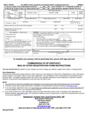 Kentucky Mail-In Voter Registration Form