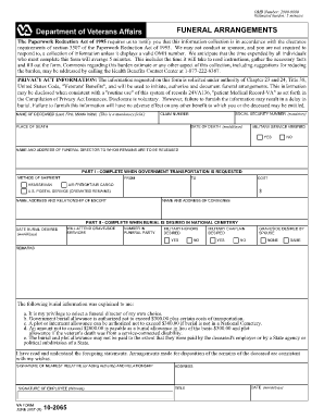 VA Form 10-2065 Funeral Arrangements