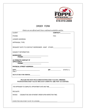 Order Form for Appraisal Services