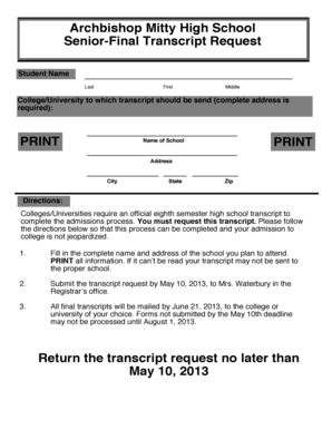 Senior Final Transcript Request