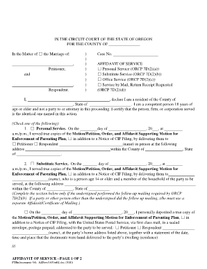 Affidavit of Service for Enforcement of Parenting Plan