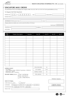 Singapore Mail Order Form