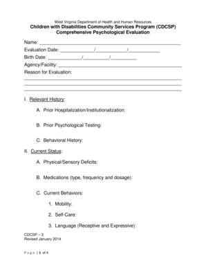 West Virginia Psychological Evaluation Form