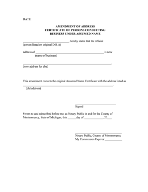 Michigan DBA Address Amendment Form