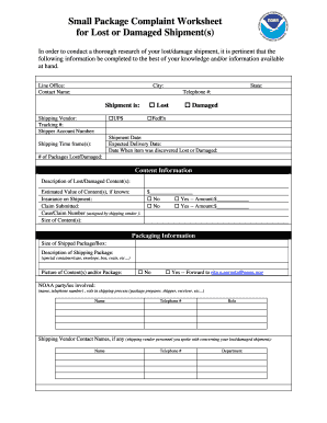 Small Package Complaint Worksheet