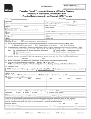 Physician Plan of Treatment for 17P Therapy