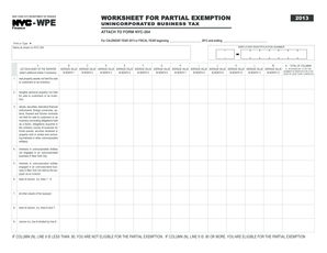 New York City Partial Exemption Worksheet