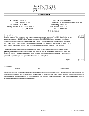 Work Order for LBP Stabilization