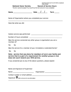 National Honor Society Record of Service Hours