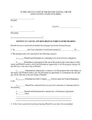 Motion to Cancel and Reschedule Foreclosure Hearing