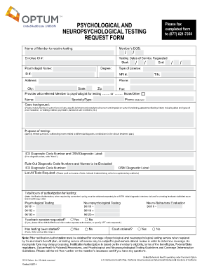 Psychological and Neuropsychological Testing Request Form